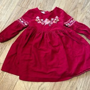 Toddler Girls Long Sleeve Embroidered Corduroy Dress